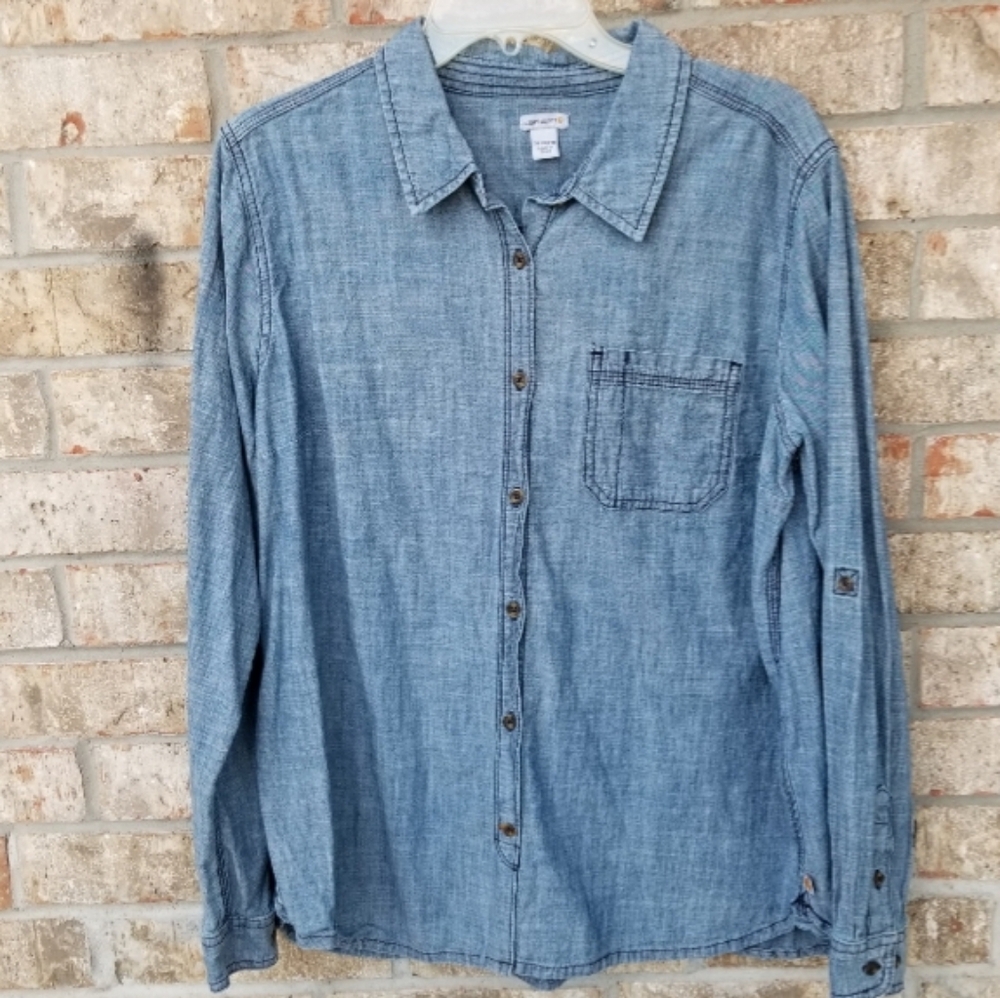 Carhartt Lite Blue Chambray Work Shirt (Women XL 16/18)Denim ButtonUp Western